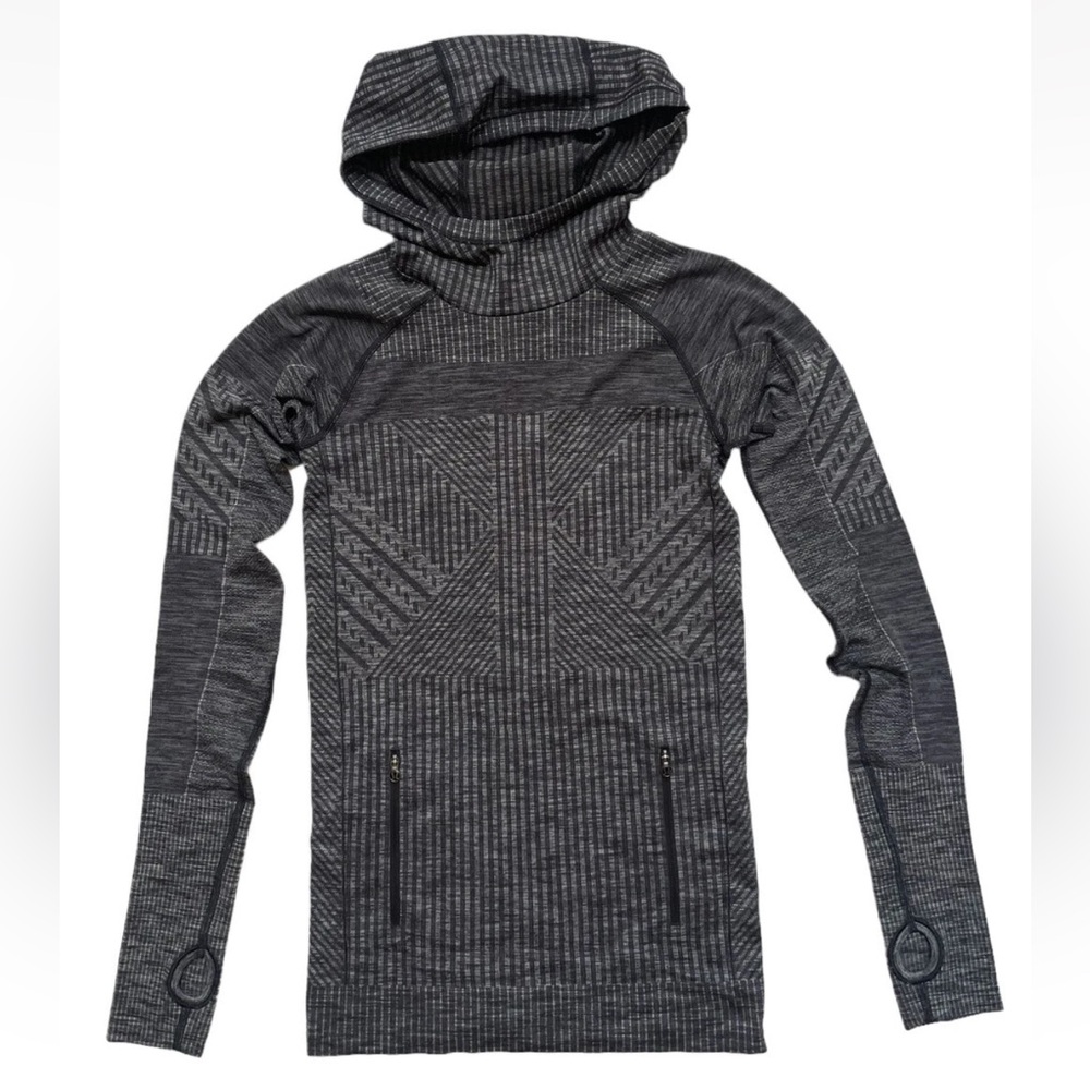 Lululemon Women’s Reflective Striped Activewear Hooded Top Sz 4 Black/Gray